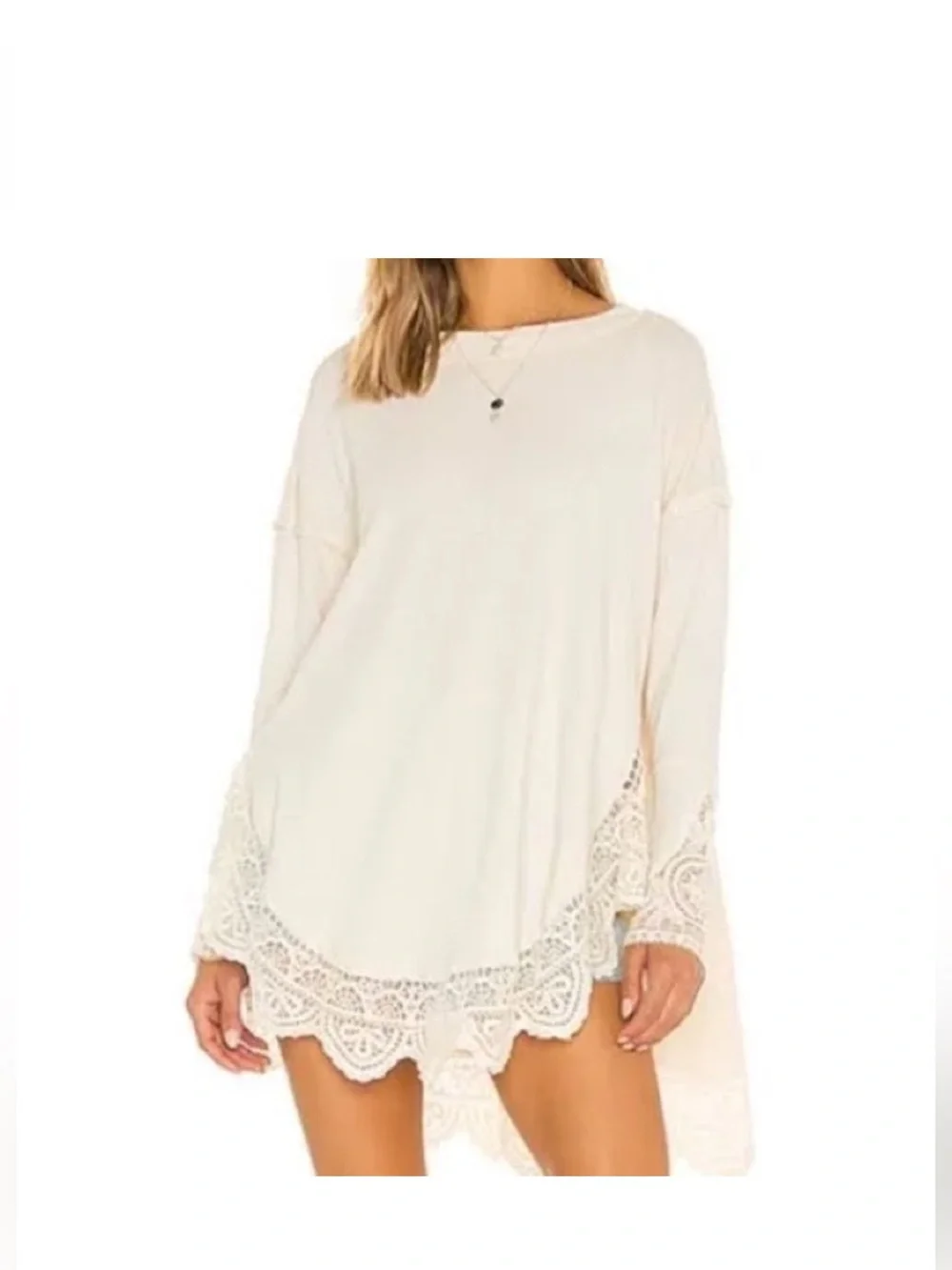 Free People Sparrow Lace Trim Tunic Top Cream Off-White Size XS
